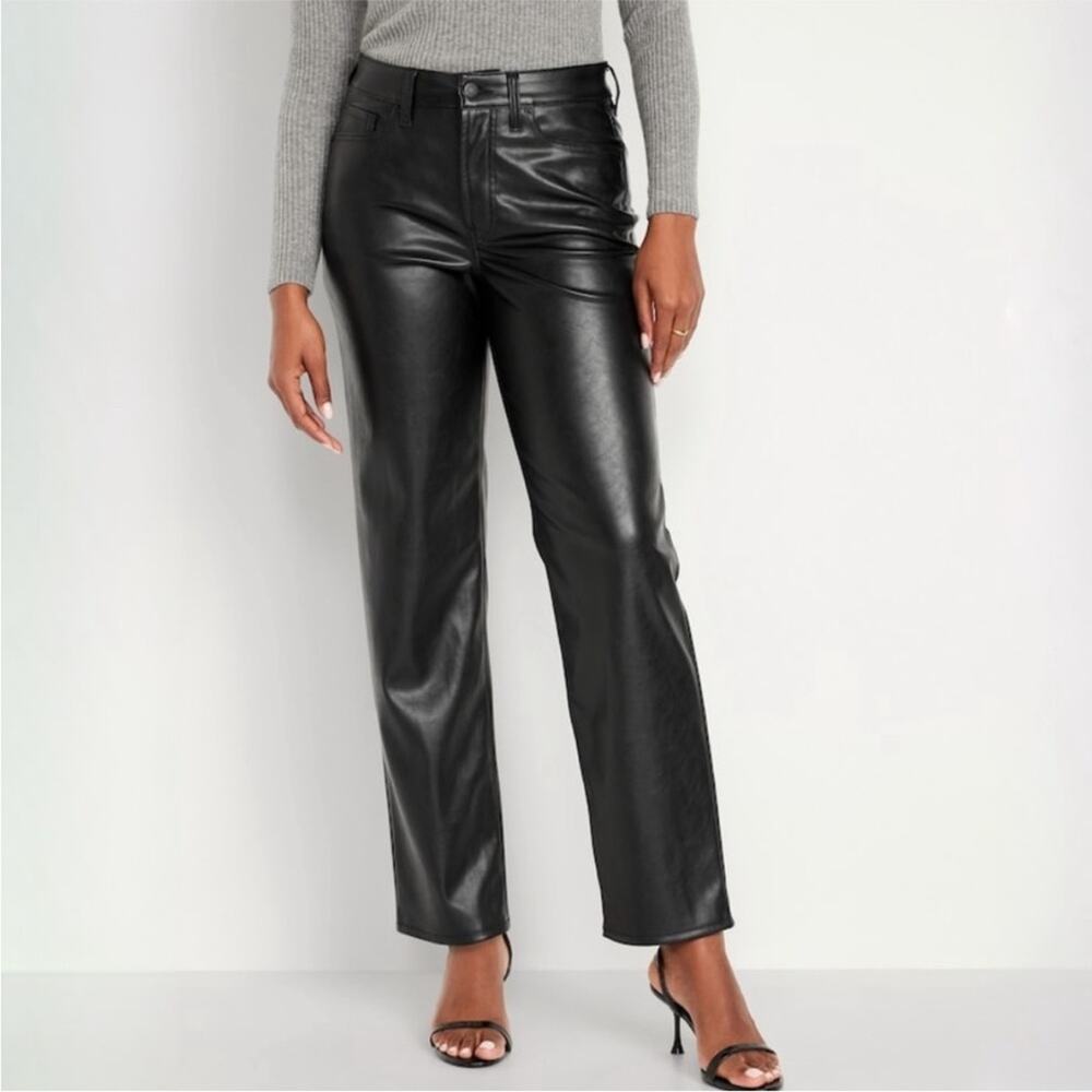 NWT OLD NAVY High Waisted OG Loose Faux Leather Pants in Black Size 12